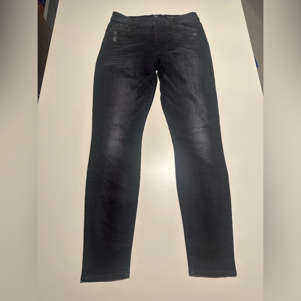 7 for all mankind high rise ankle skinny dark blue jeans